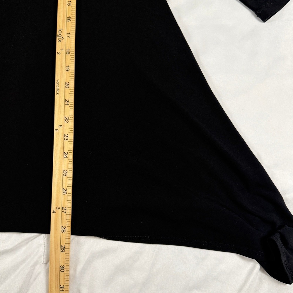 Clara Sun Women's Black V-Neck Tunic Top Long Sleeve Sharkbite Hem Relaxed Fit - Picture 3 of 5